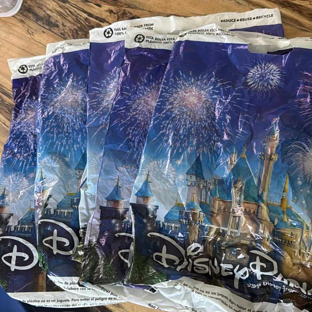 Lot of 5 Walt Disney World Plastic Shopping Bags Vtg